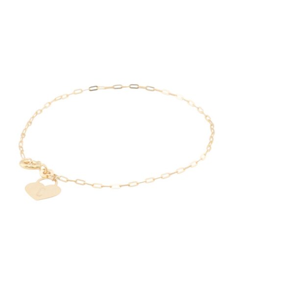 GOLDEN CLEF Gold/C Made In Italy 14kt Gold Paperclip Initial Heart Bracelet - Picture 1 of 2